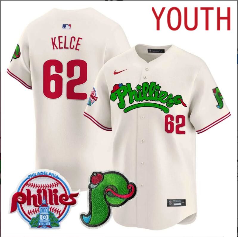 Youth  Philadelphia Phillies #62 Kelce cream Limited 2024 MLB Nike jersey